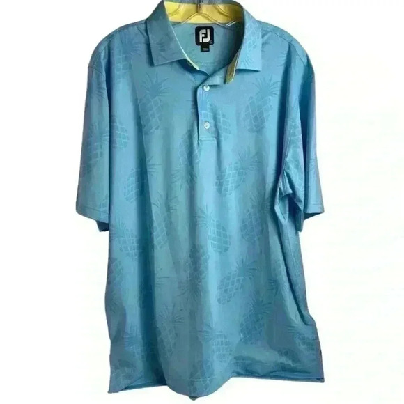 FootJoy Men's Pineapple Polo Shirt Blue Size L Limited Edition Casual - Picture 1 of 16